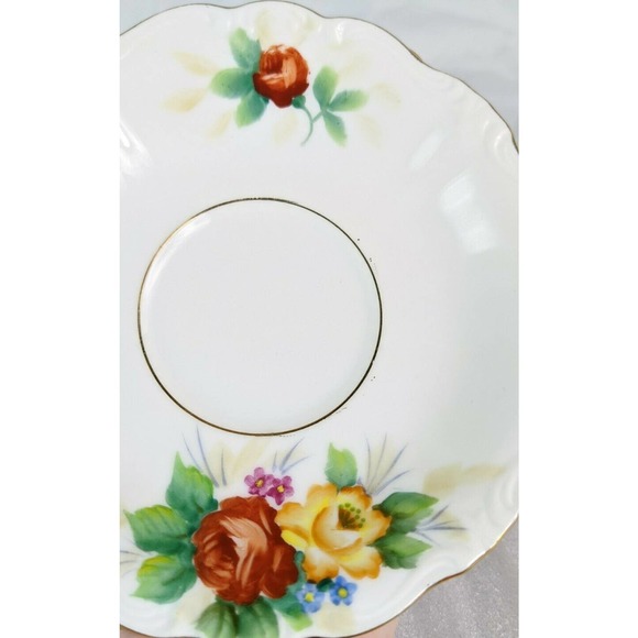 Ohata China Occupied Japan Floral Tea Cup & Saucer Set Red Yellow Gold - Picture 7 of 10